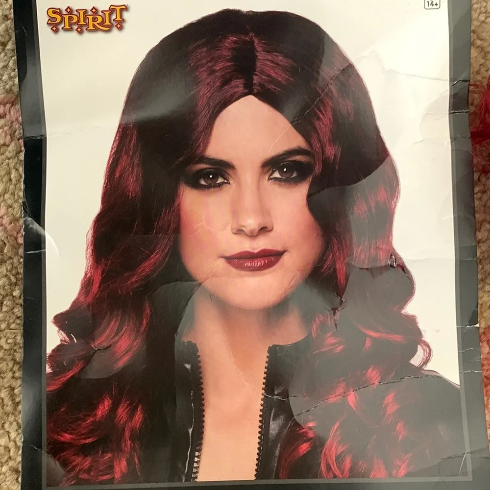 Spirit Halloween Long Hair Wig NEW Burgundy Ombre Curls
